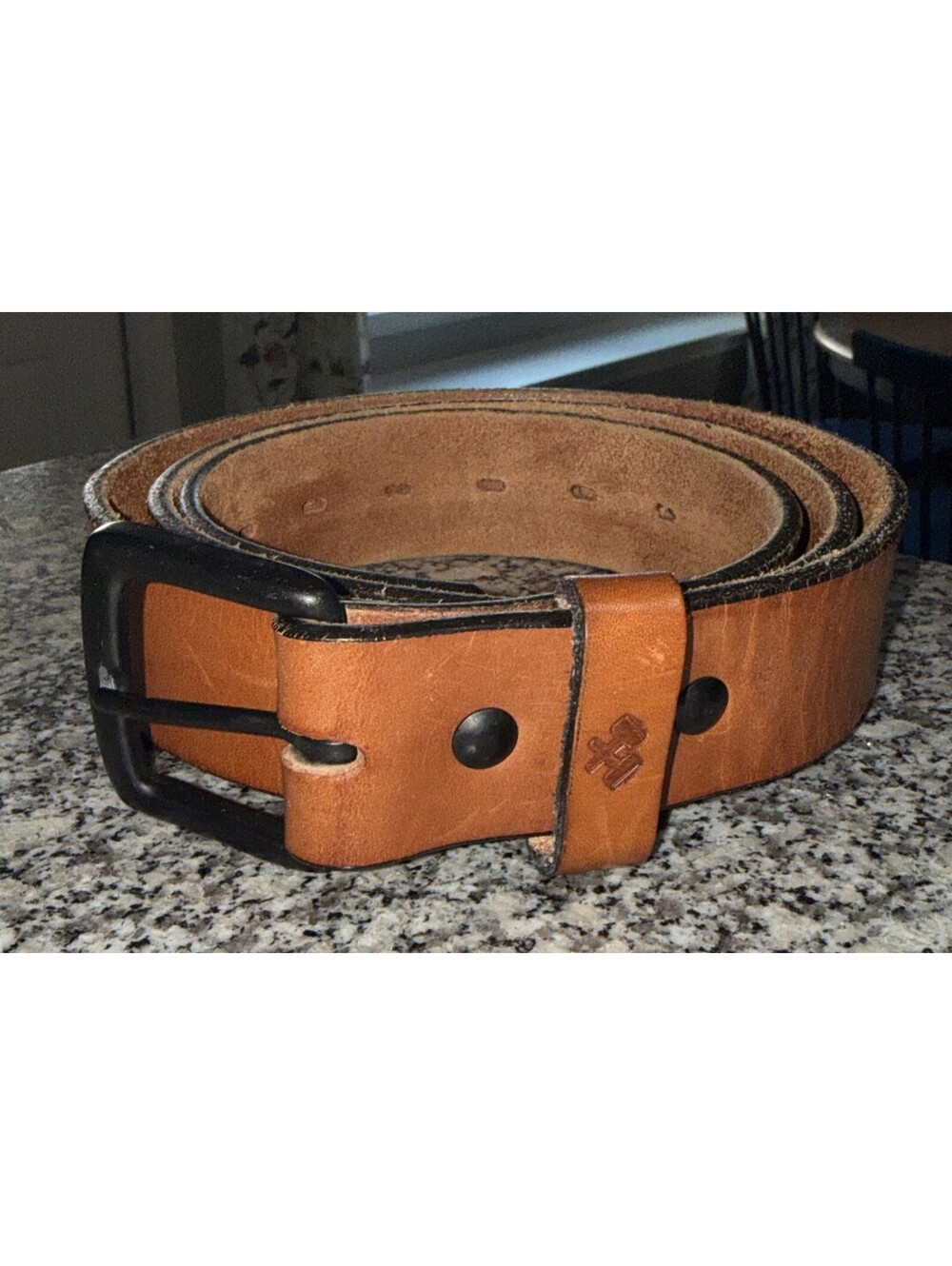MAIN STREET FORGE Brown Leather Belt Mens Size 46 Heavy 1.5” Wide Made in USA